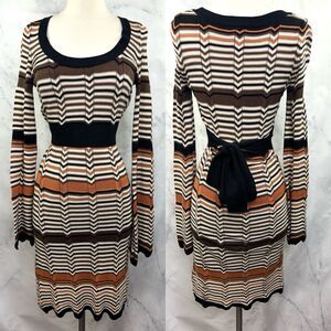 INC International Concepts Dress SZ S Retro 70s Inspo Silk Bell Sleeve Orange